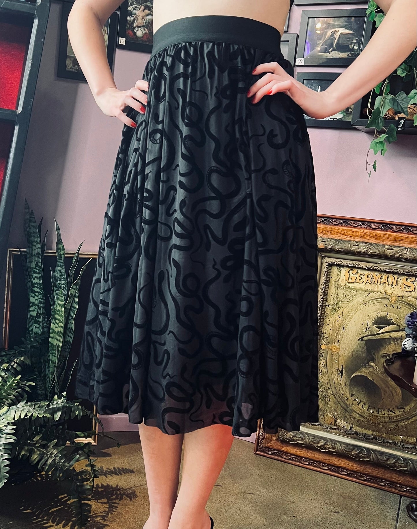 The Serpentine Skirt - Velvet Snake Flocked Full SKIRT - READY TO SHIP