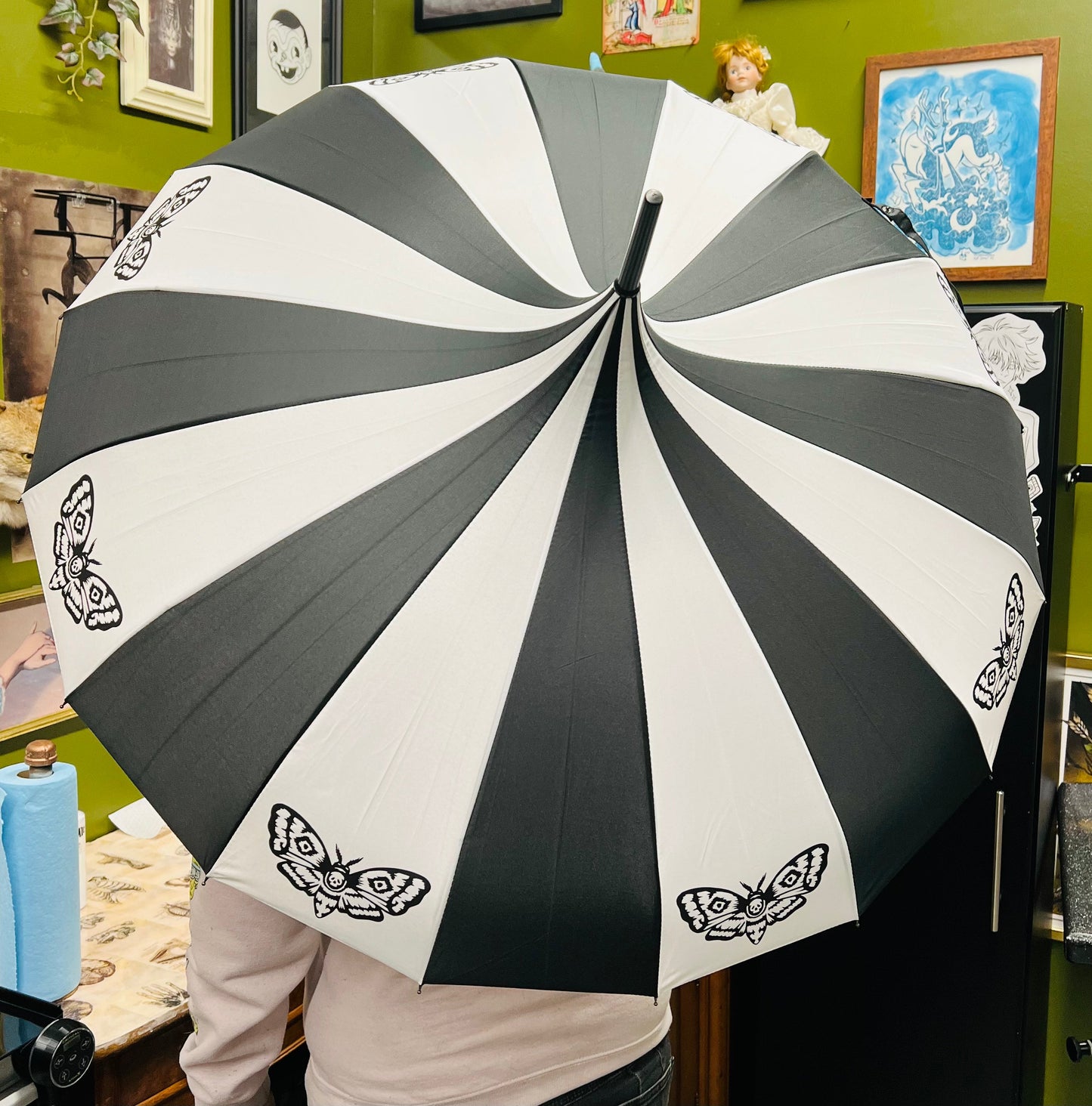 White/Black Death Moth Umbrella
