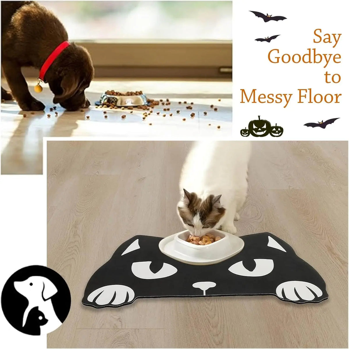 Halloween Pet Mat for Food Water Feeding Mat Spider Web for Dog Cat Bowl Anti-Stain Quick Dry Easy Clean Floor Place Mat Indoor