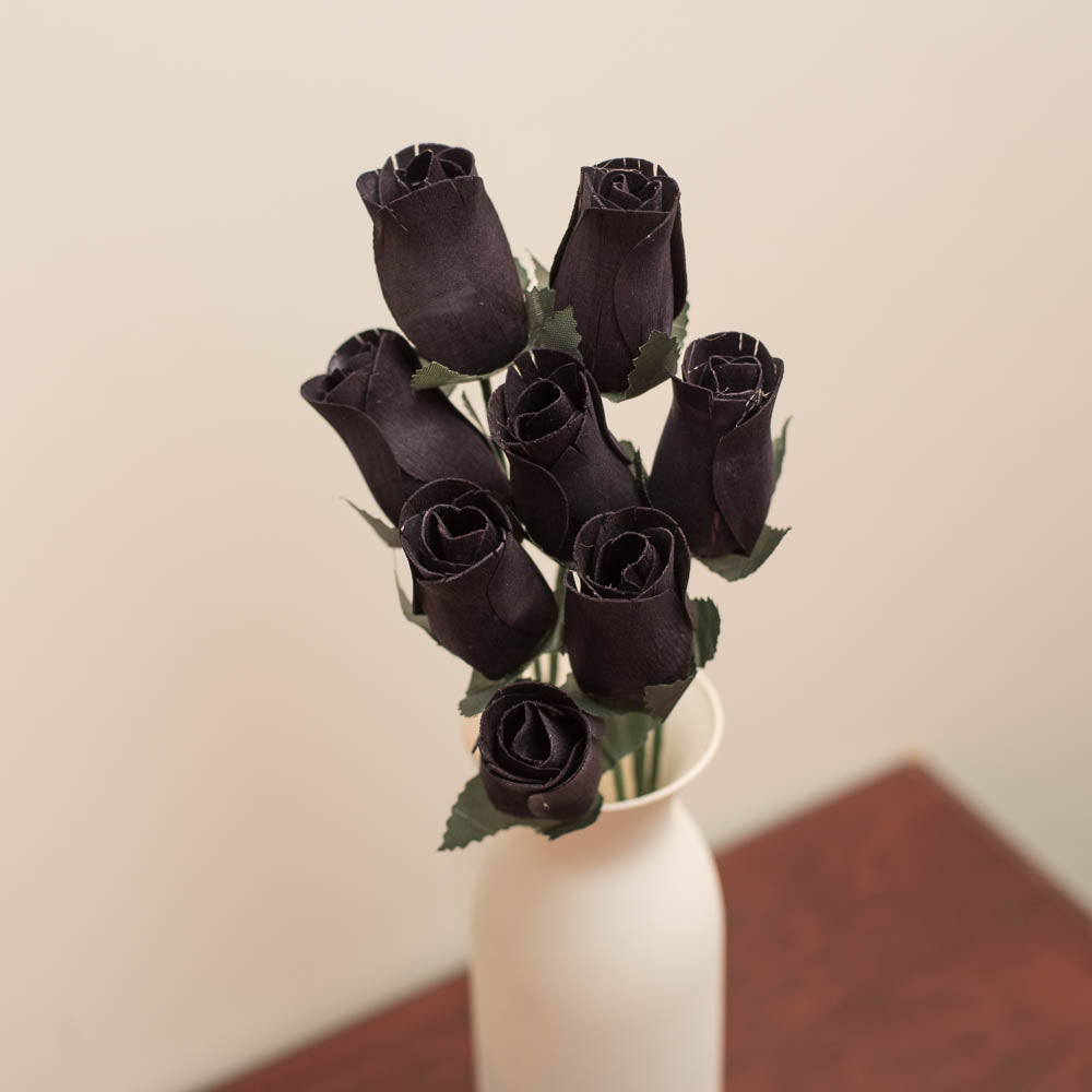 Black Closed Bud Roses 8-Pack