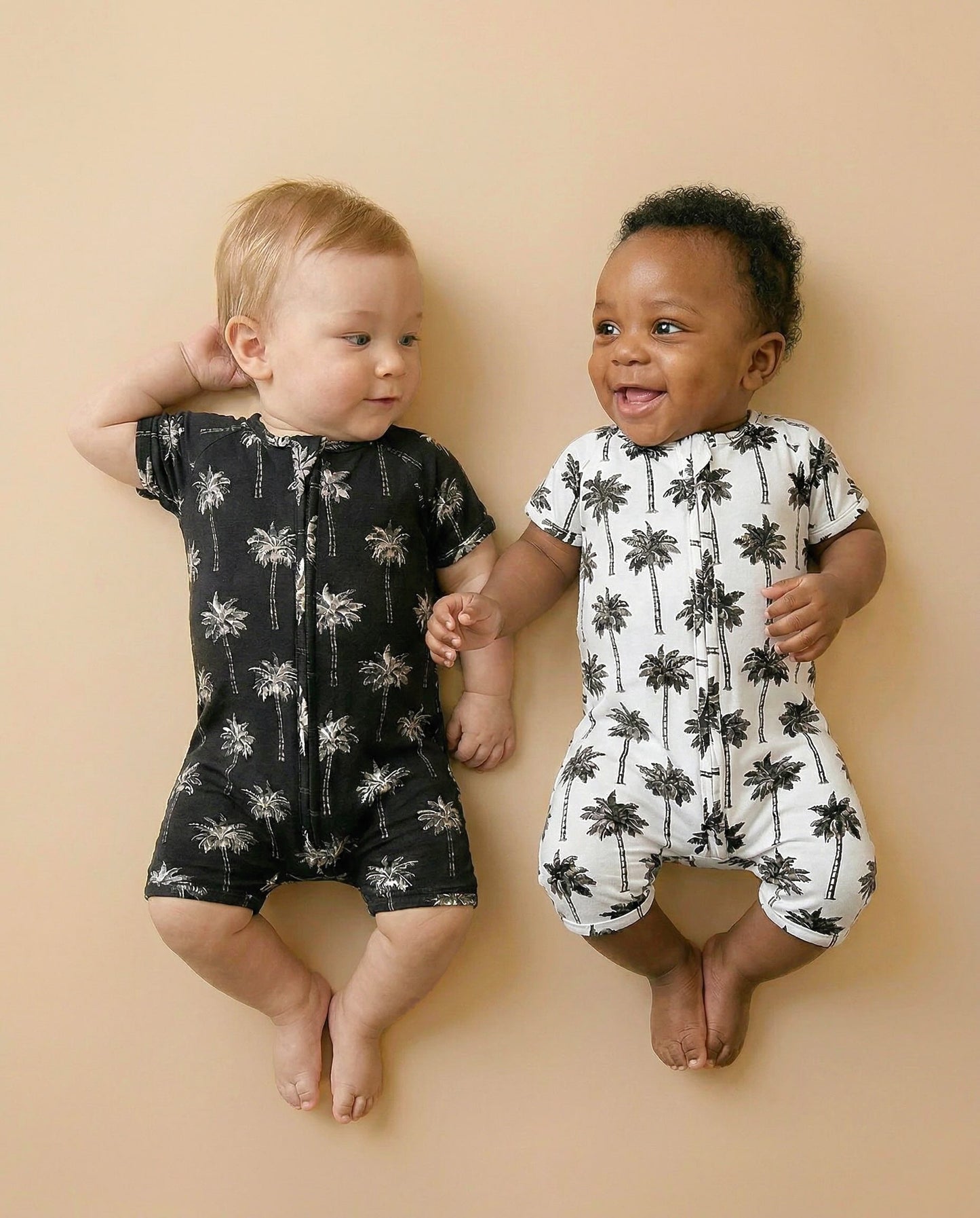Bamboo Shorty Romper | Palm Style Black