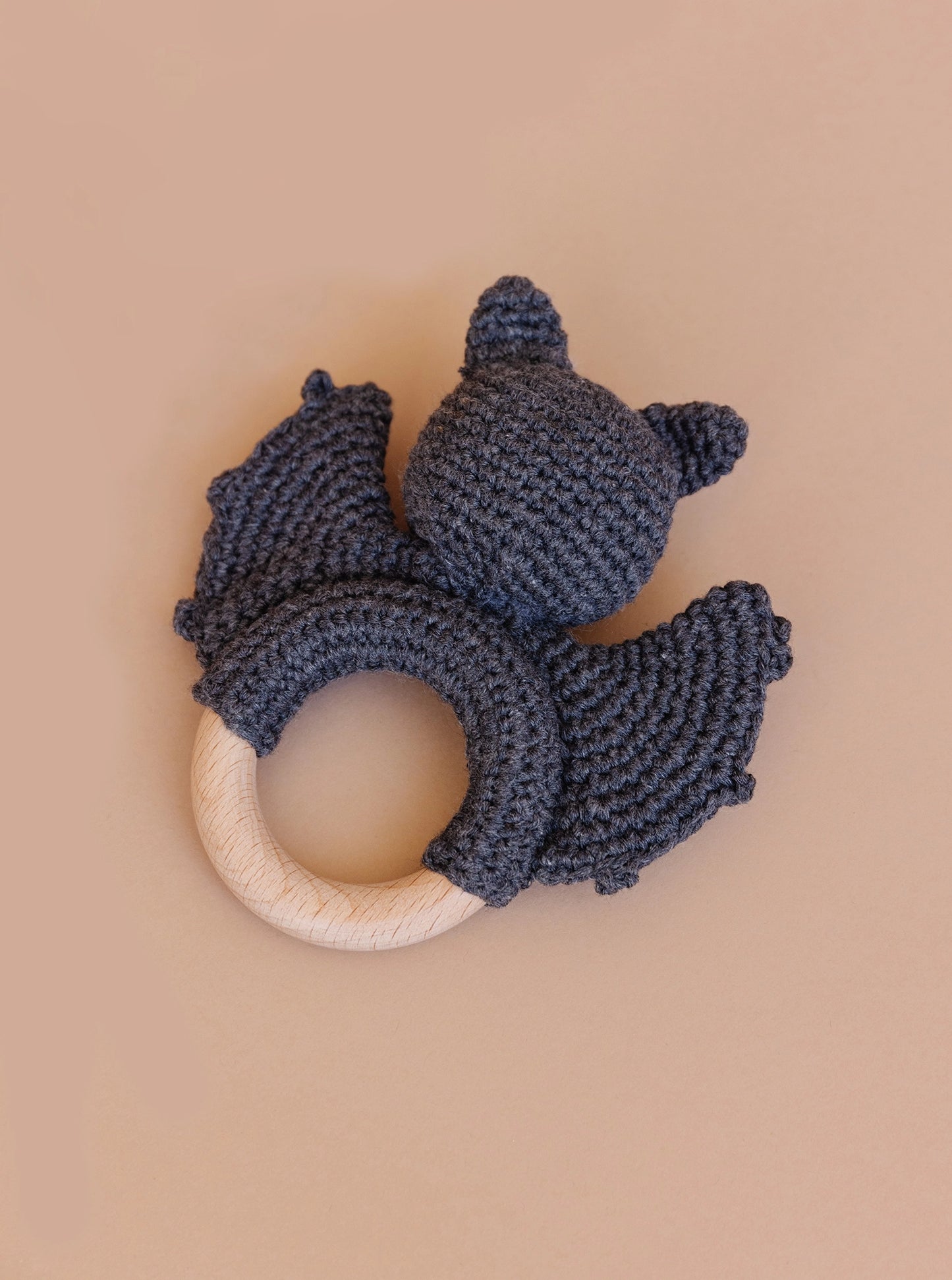 Gray Bat Crochet Rattle Teether