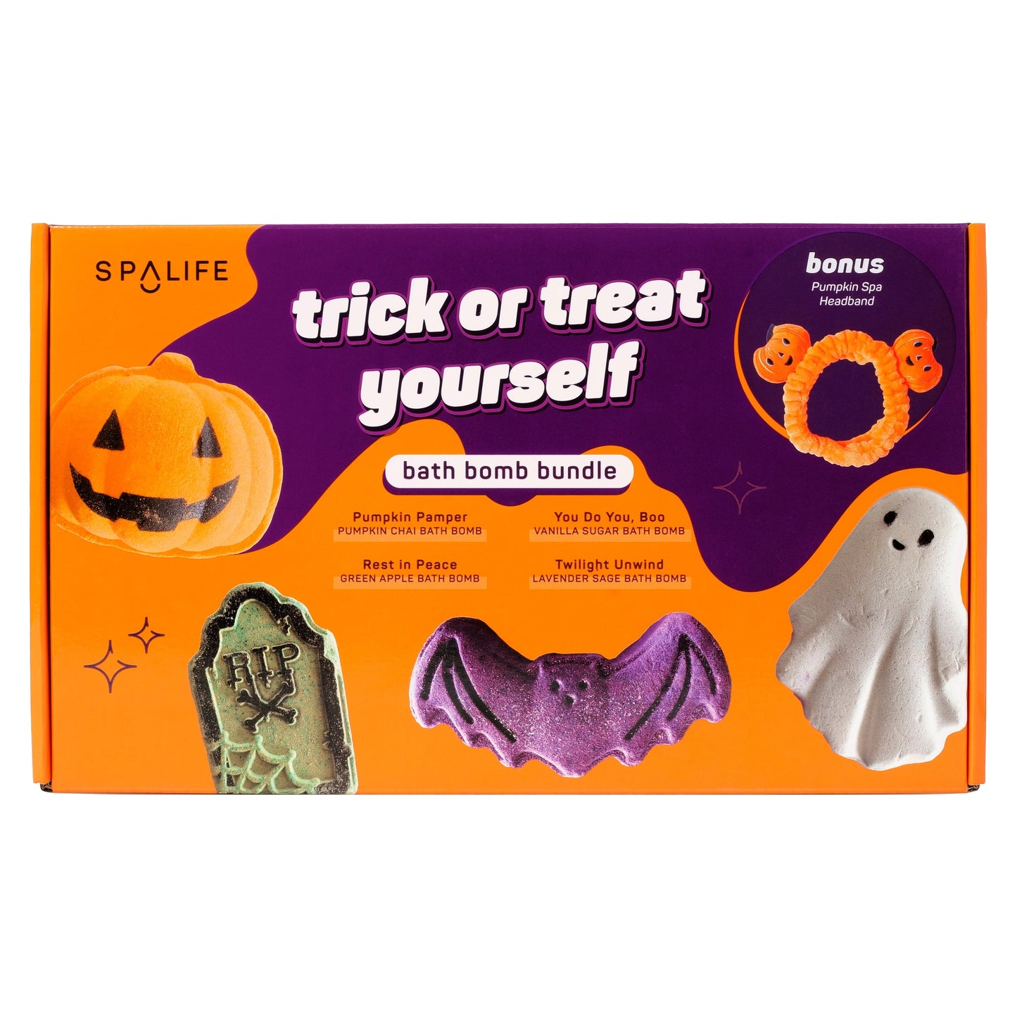 Halloween Bath Bomb Bundle + Pumpkin Headband Spa Set