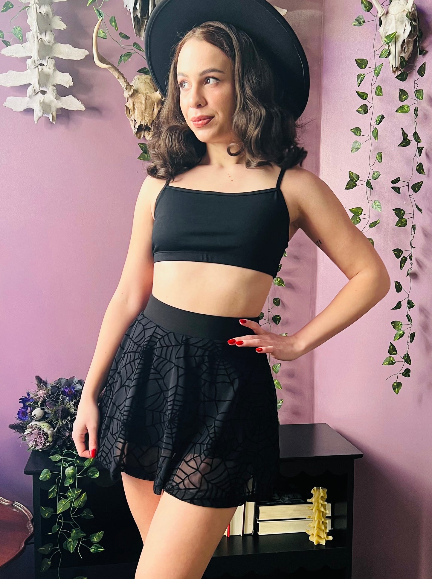 The Morbid Mini Skort - WEBS - Sheer Spider Web Skirt with Built In Shorts - Ready to Ship