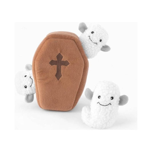 Halloween Burrow Coffin with Ghosts Interactive Dog Toy - 4 Pc