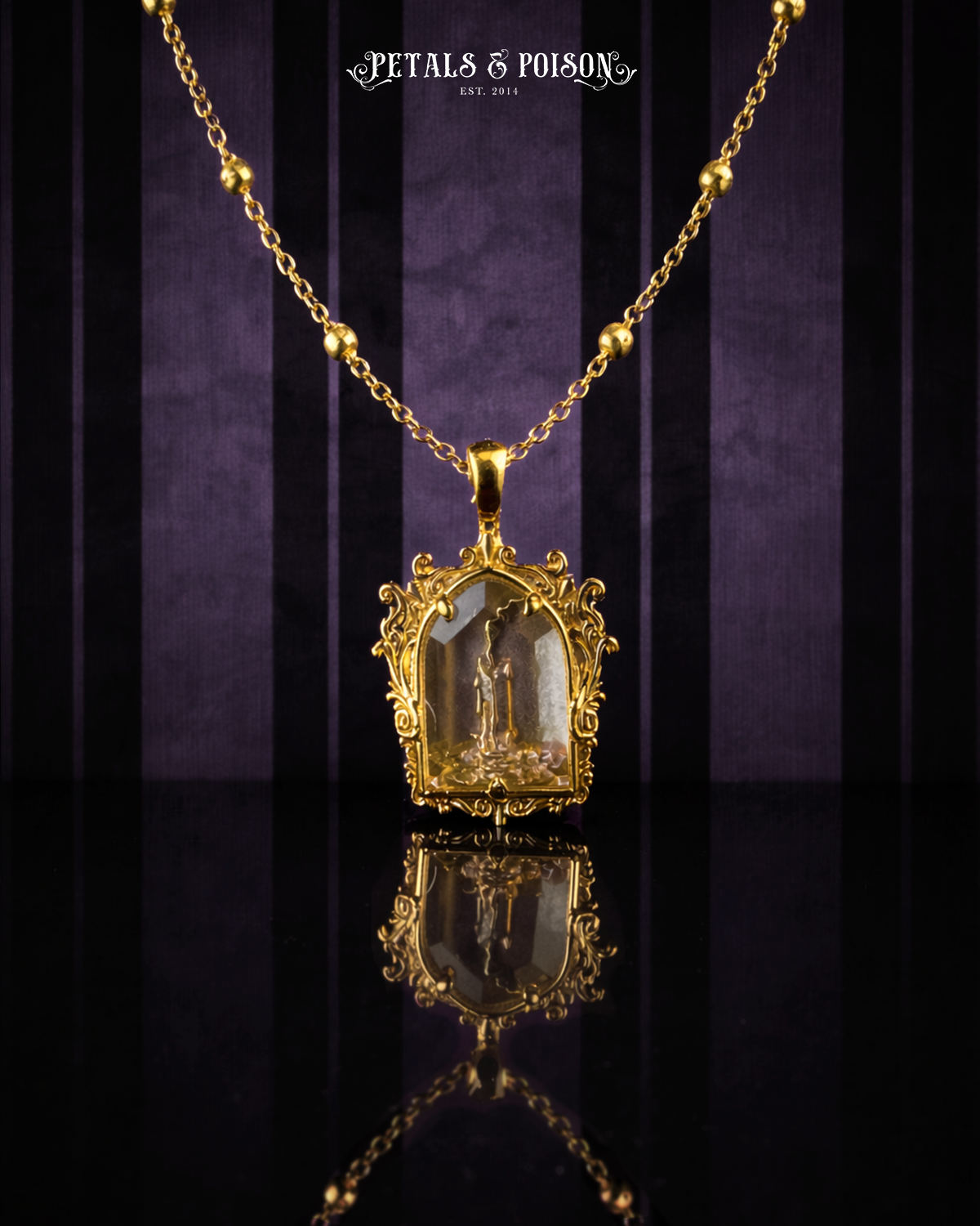 The GOLD Glass Casket "Mourning Candle" Necklace