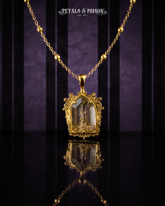 The GOLD Glass Casket "Mourning Candle" Necklace