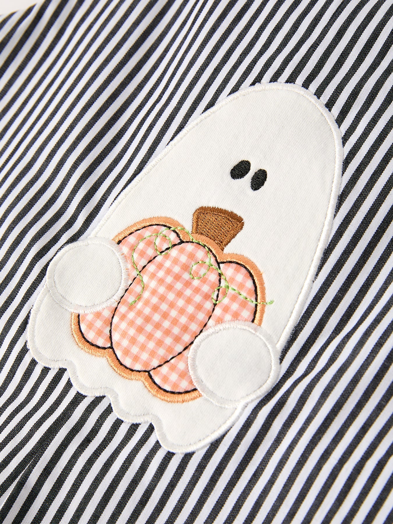 Halloween Striped Ghost Embroidered Baby Boys Romper