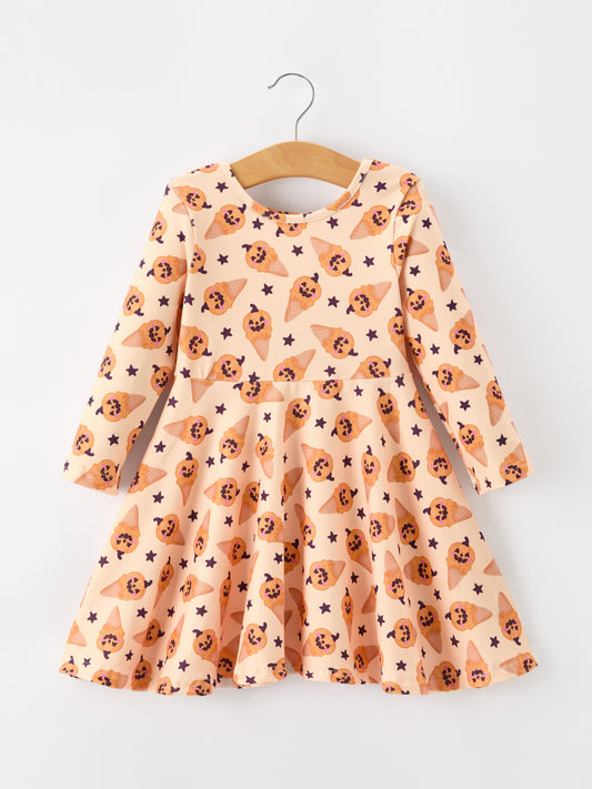 Halloween Pumpkin Girls Long Sleeve Dress