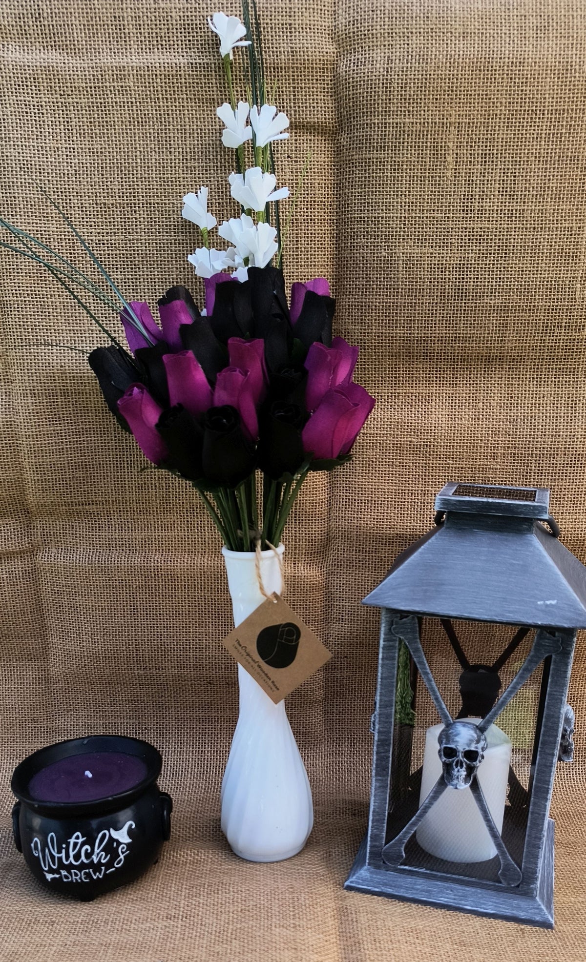 Halloween Wooden Rose Bouquet – Black & Violet