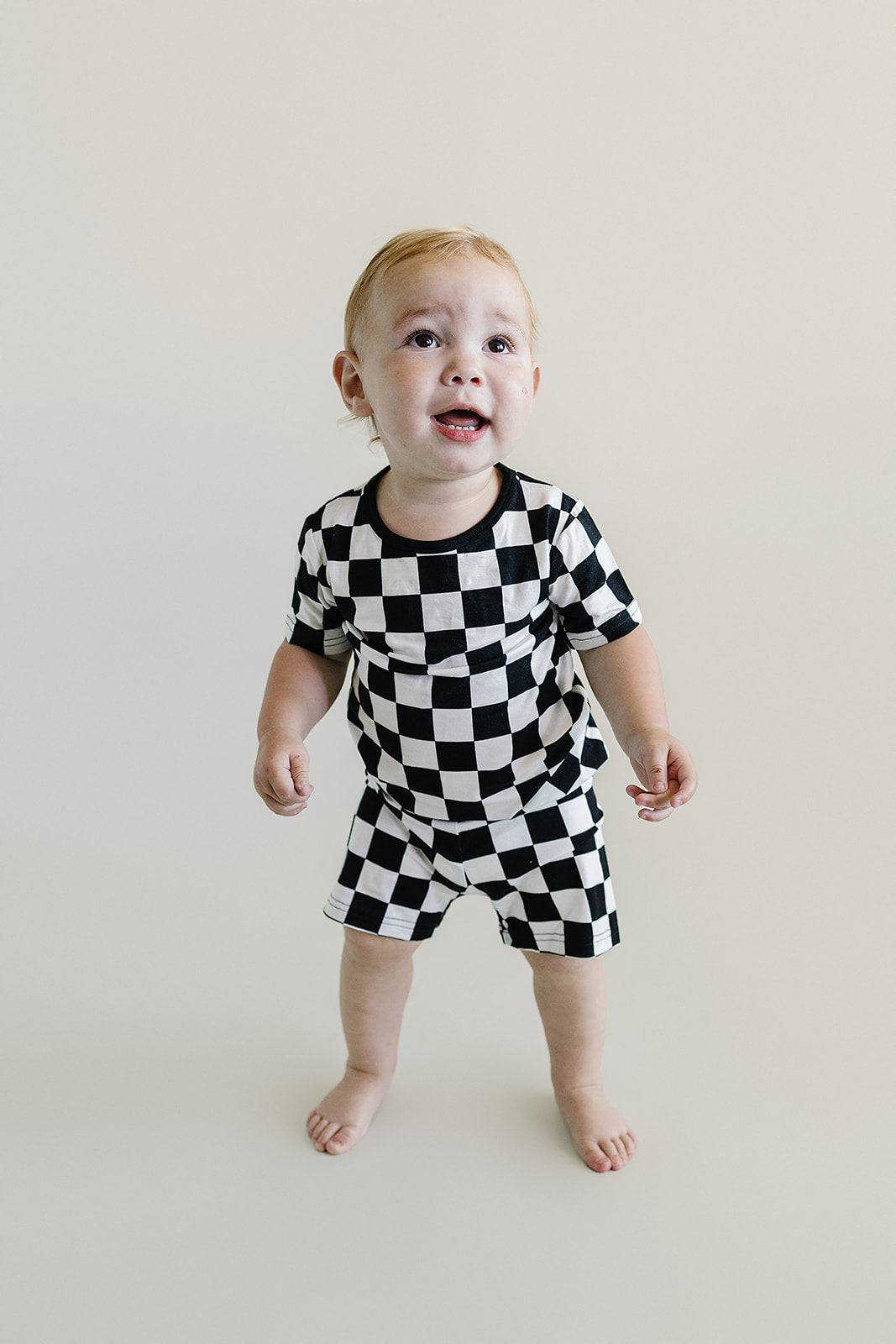 Bamboo Two Piece Shorts Set | Black Checkered
