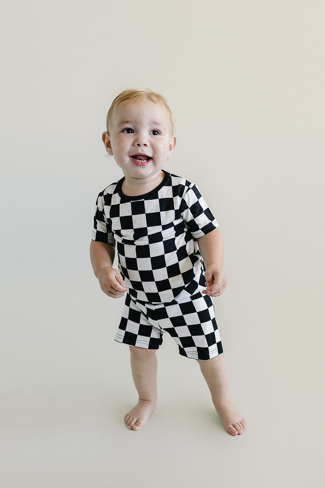 Bamboo Two Piece Shorts Set | Black Checkered