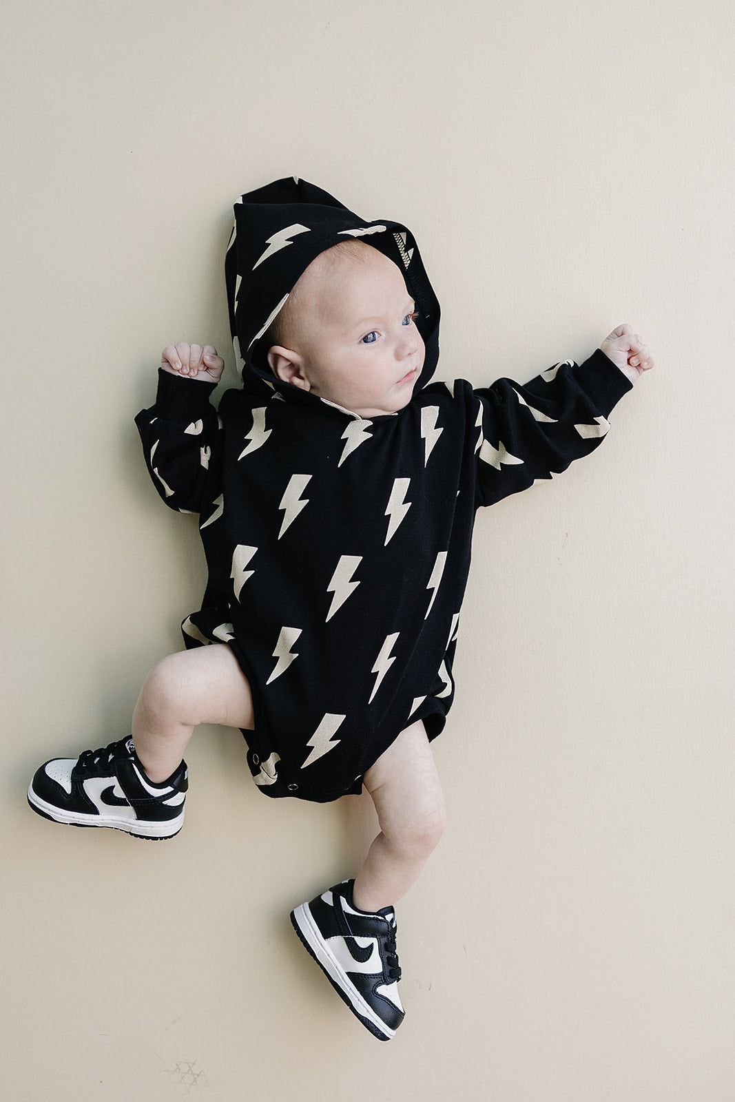 Hooded Bubble Romper  |  Black Bolts