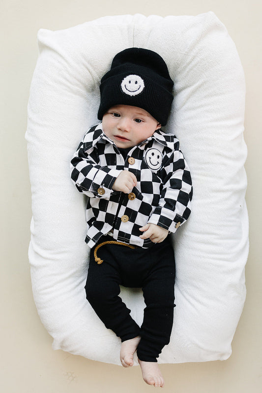 Cotton Shacket | Smiley Checkered Black