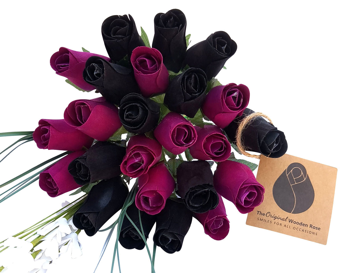 Halloween Wooden Rose Bouquet – Black & Violet