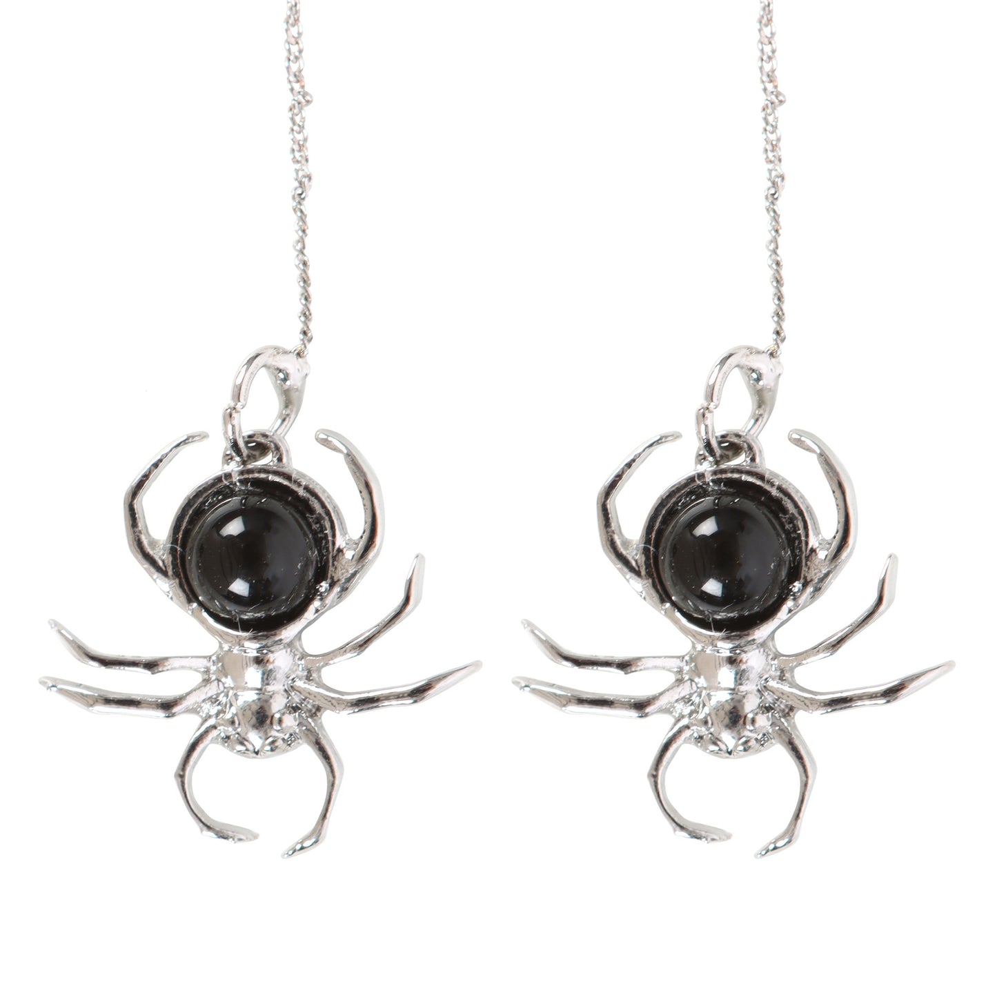 Obsidian Spider Threader Earrings