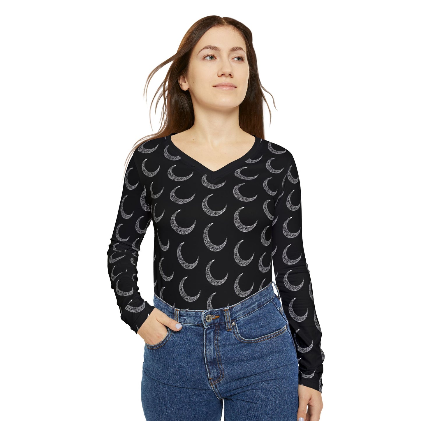 Victorian Crescent Moon Long Sleeve T-Shirt (Womens Cut)