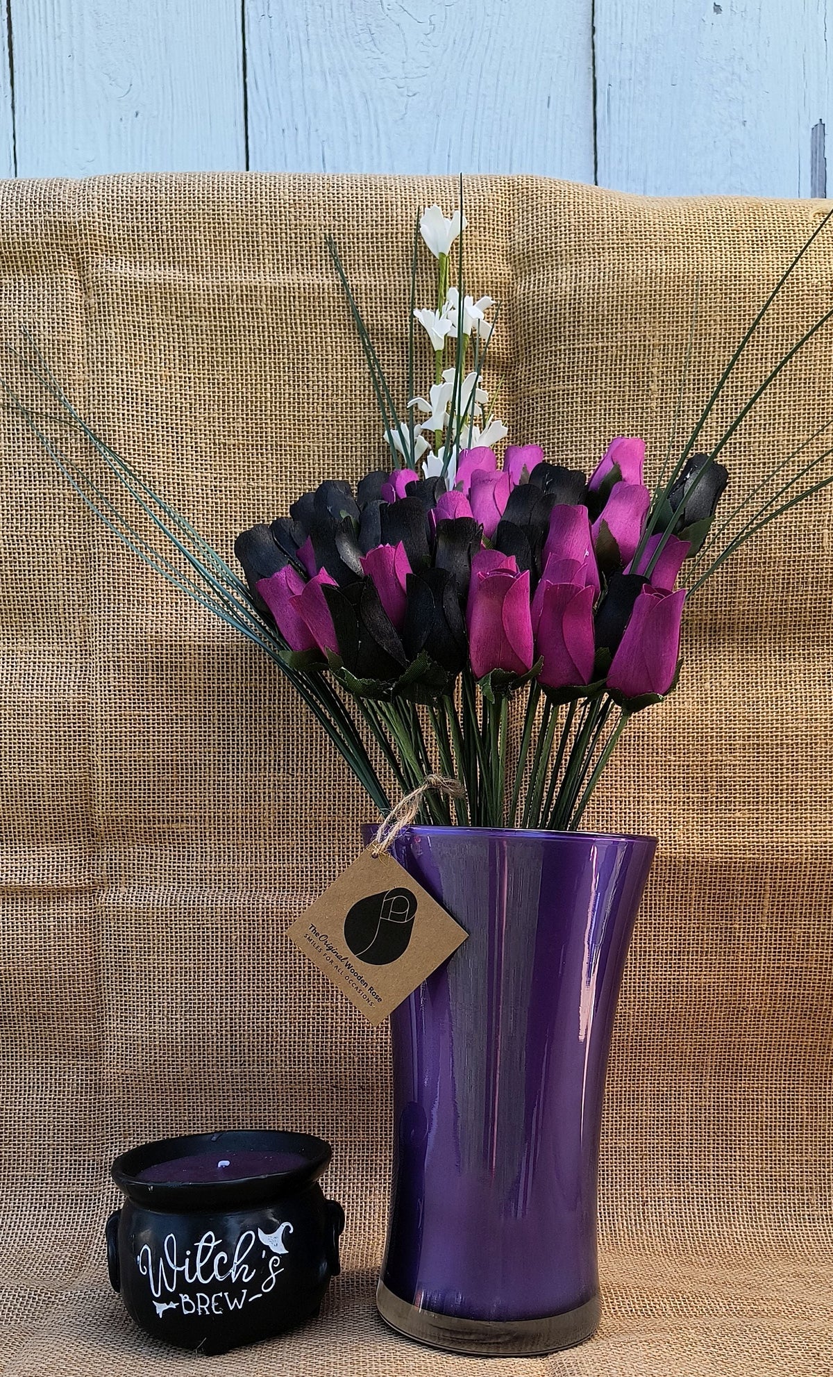 Halloween Wooden Rose Bouquet – Black & Violet