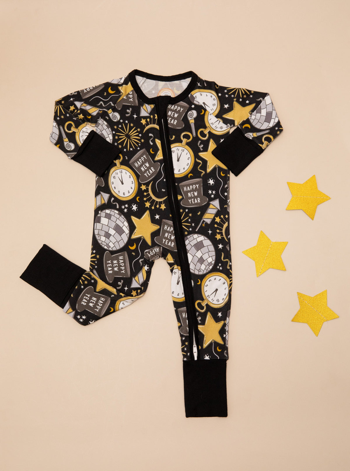 New Years Eve Baby Bamboo Zipper Romper