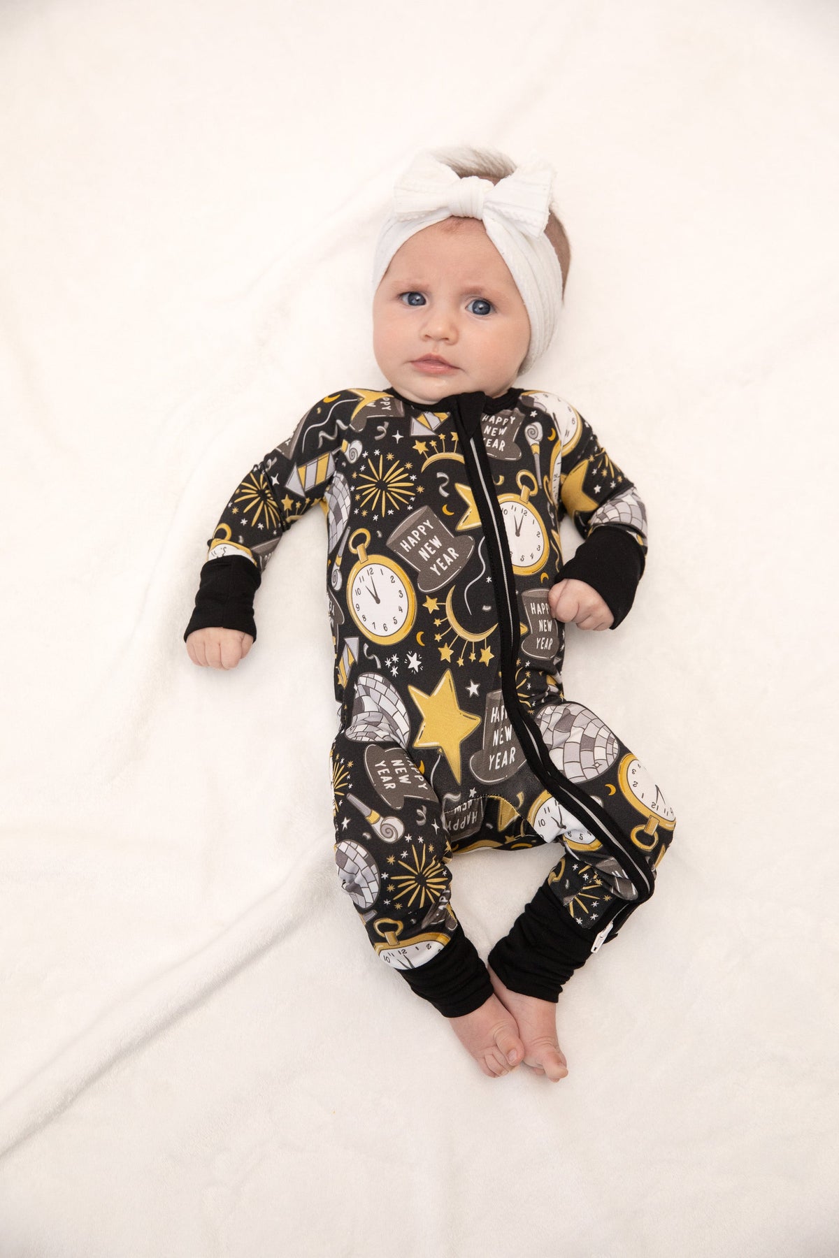 New Years Eve Baby Bamboo Zipper Romper