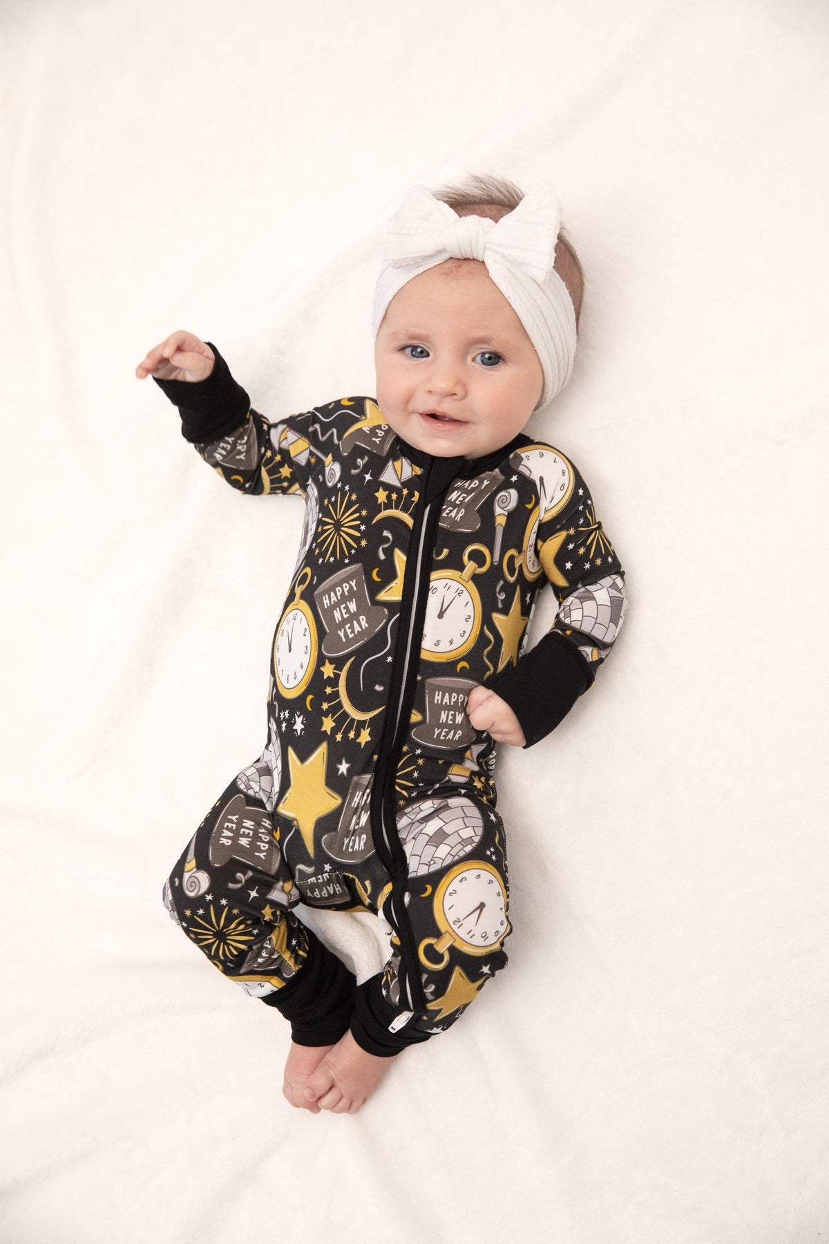 New Years Eve Baby Bamboo Zipper Romper