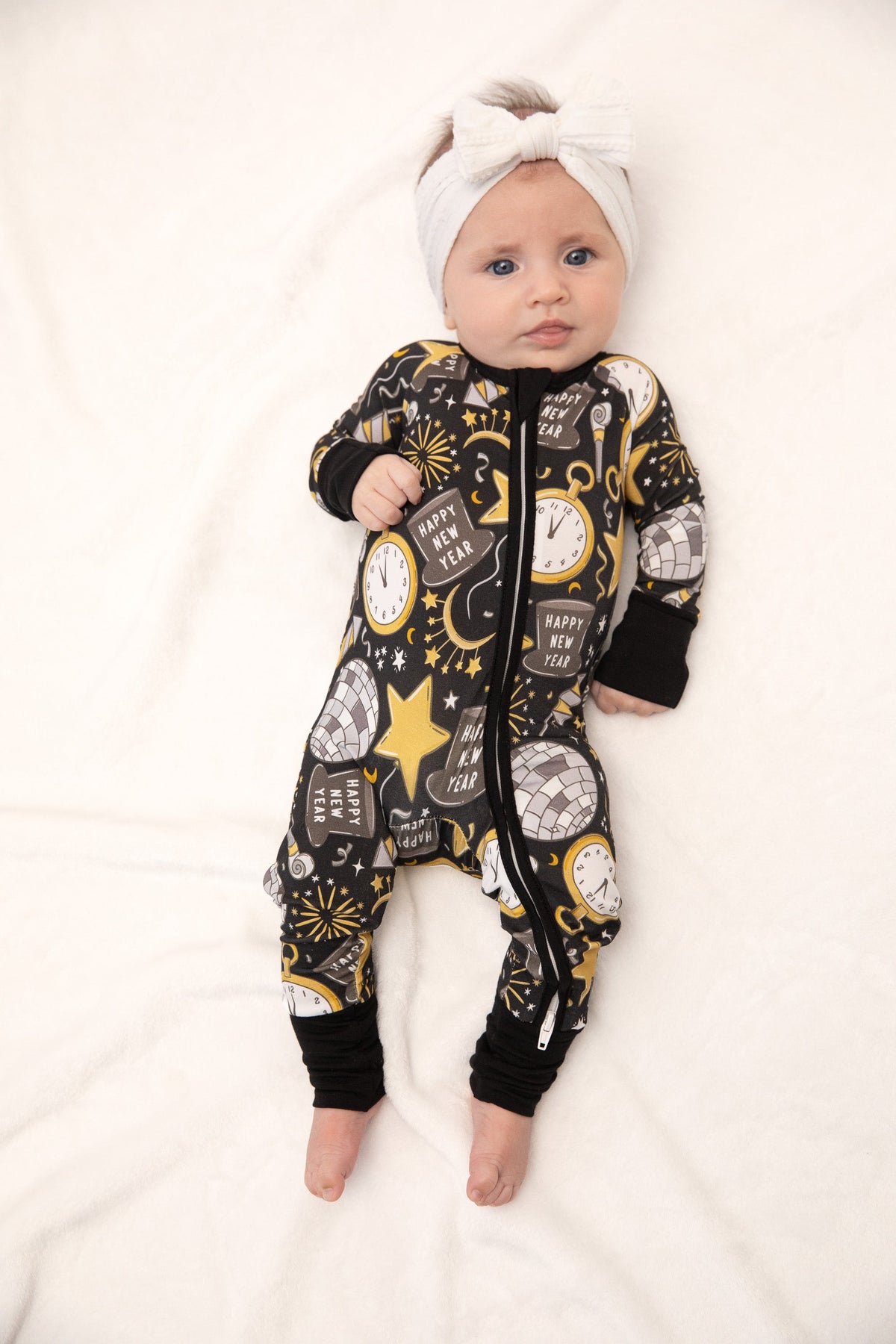 New Years Eve Baby Bamboo Zipper Romper