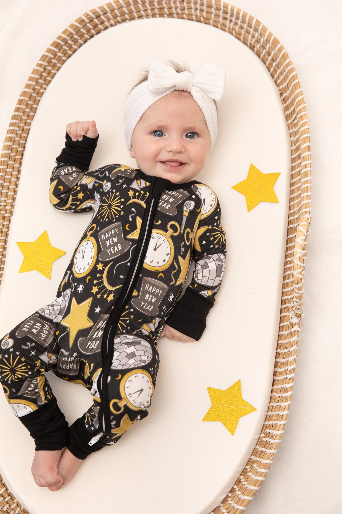New Years Eve Baby Bamboo Zipper Romper
