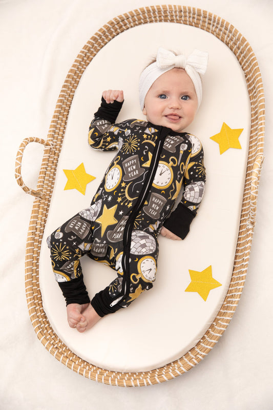 New Years Eve Baby Bamboo Zipper Romper