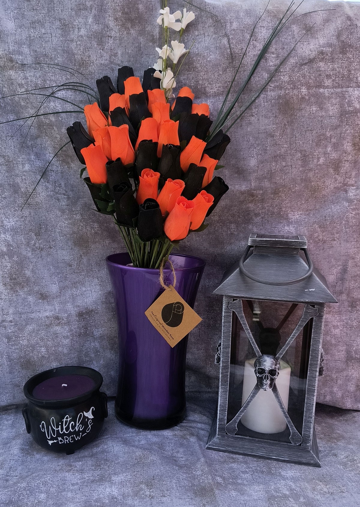 Halloween Wooden Rose Bouquet – Black & Orange