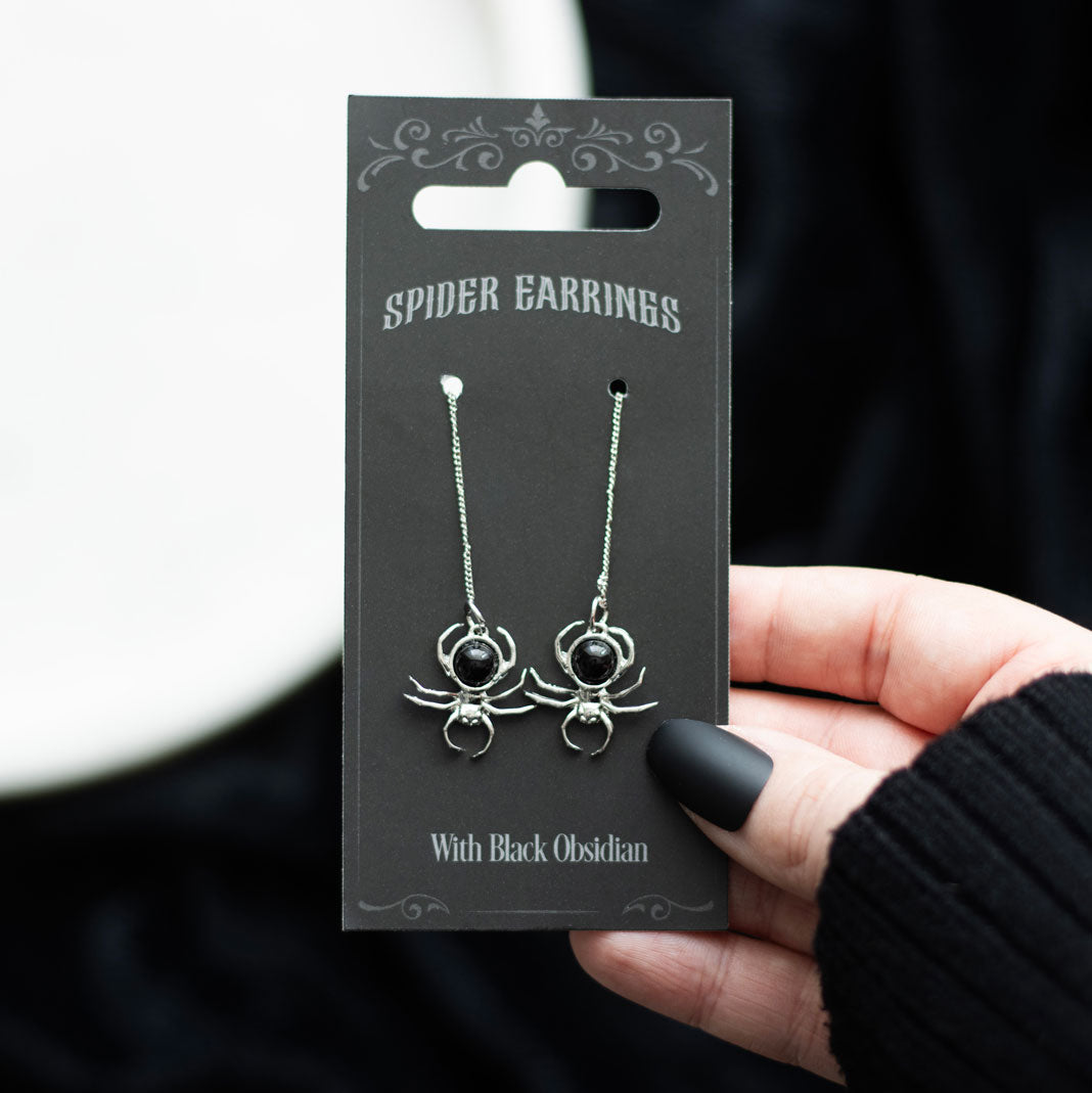 Obsidian Spider Threader Earrings