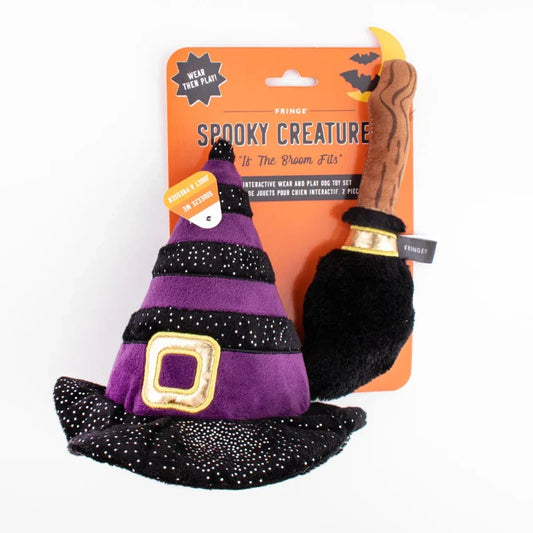 Halloween If the Broom Fits Witch Pet Costume Hat & Pet Toy
