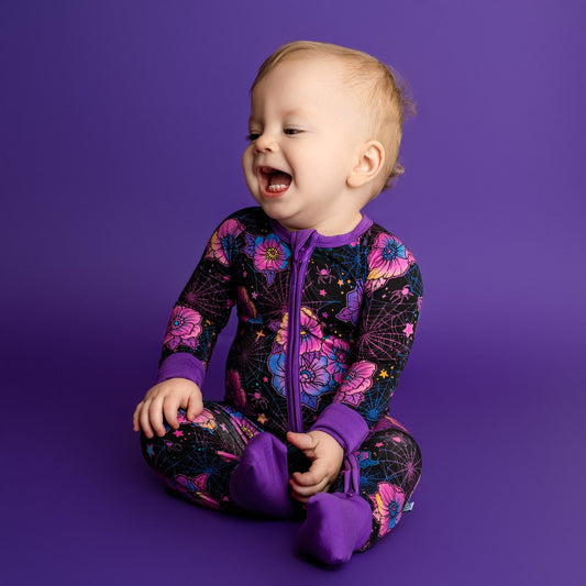 Halloween | Violet Webs | Convertible Bamboo Zipper Baby Pajamas