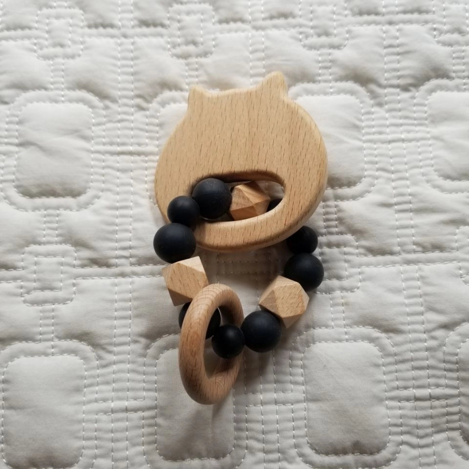 Cat Wooden Teether Silicone Ring
