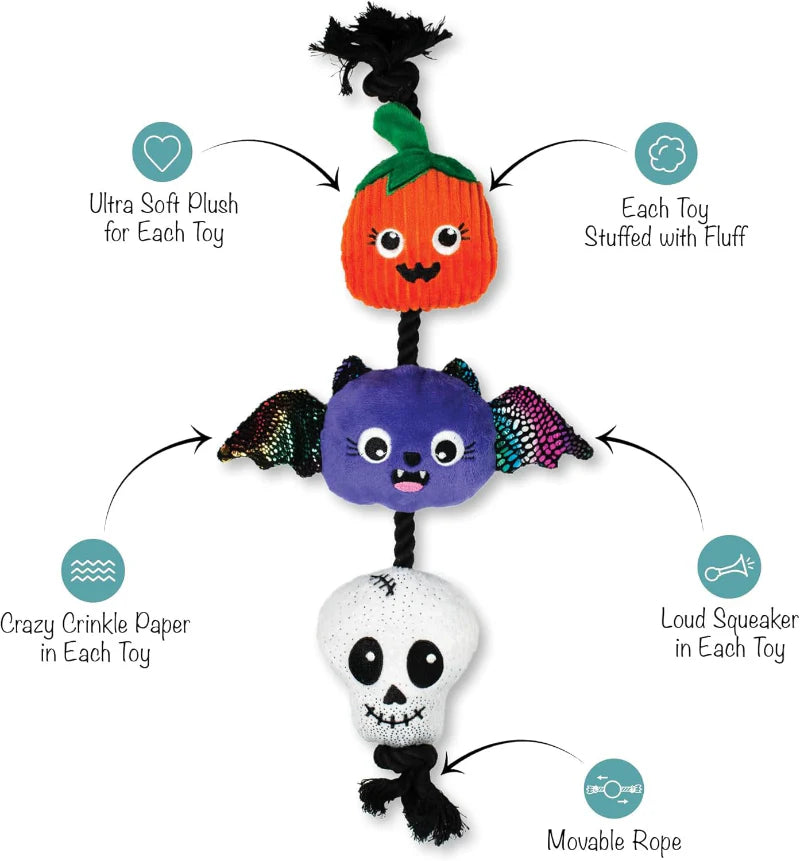Halloween Literally Dead Cute Rope Tug Plush Squeak Dog Toy Set
