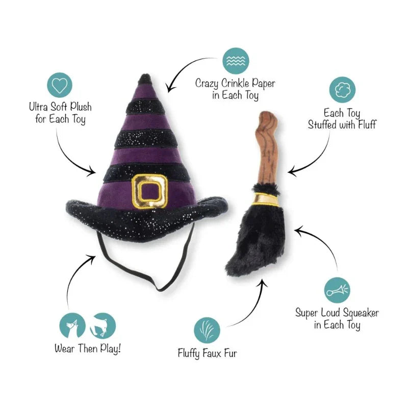 Halloween If the Broom Fits Witch Pet Costume Hat & Pet Toy