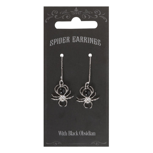 Obsidian Spider Threader Earrings