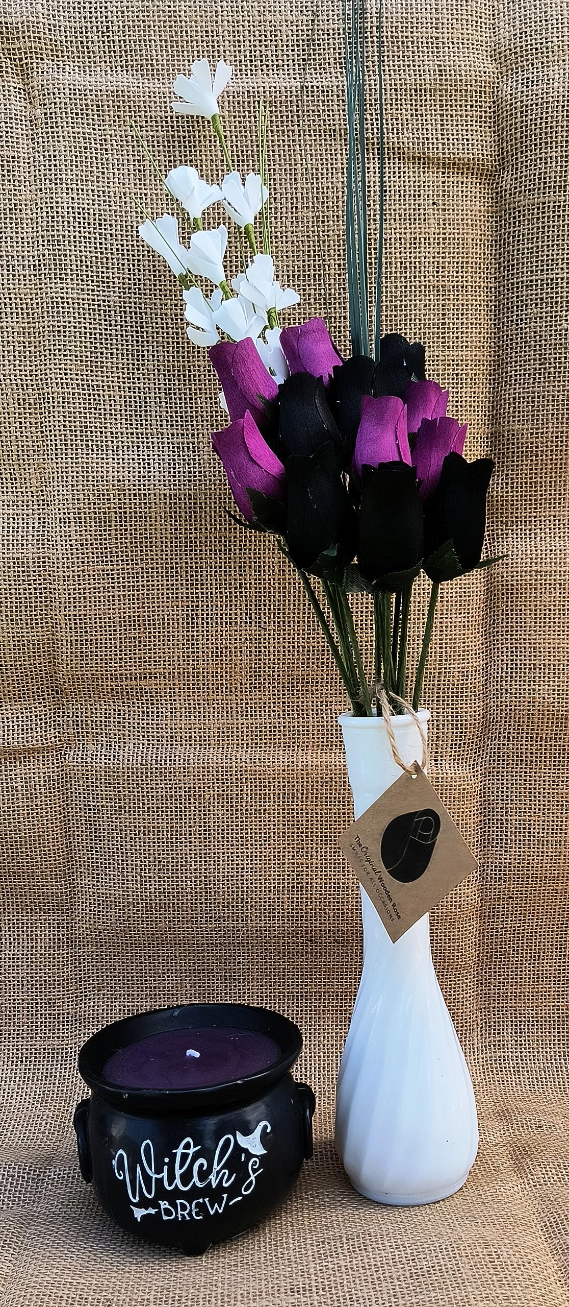 Halloween Wooden Rose Bouquet – Black & Violet