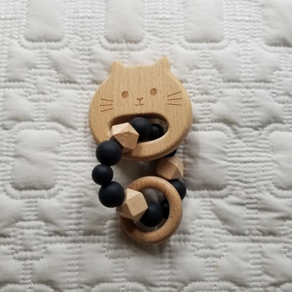 Cat Wooden Teether Silicone Ring
