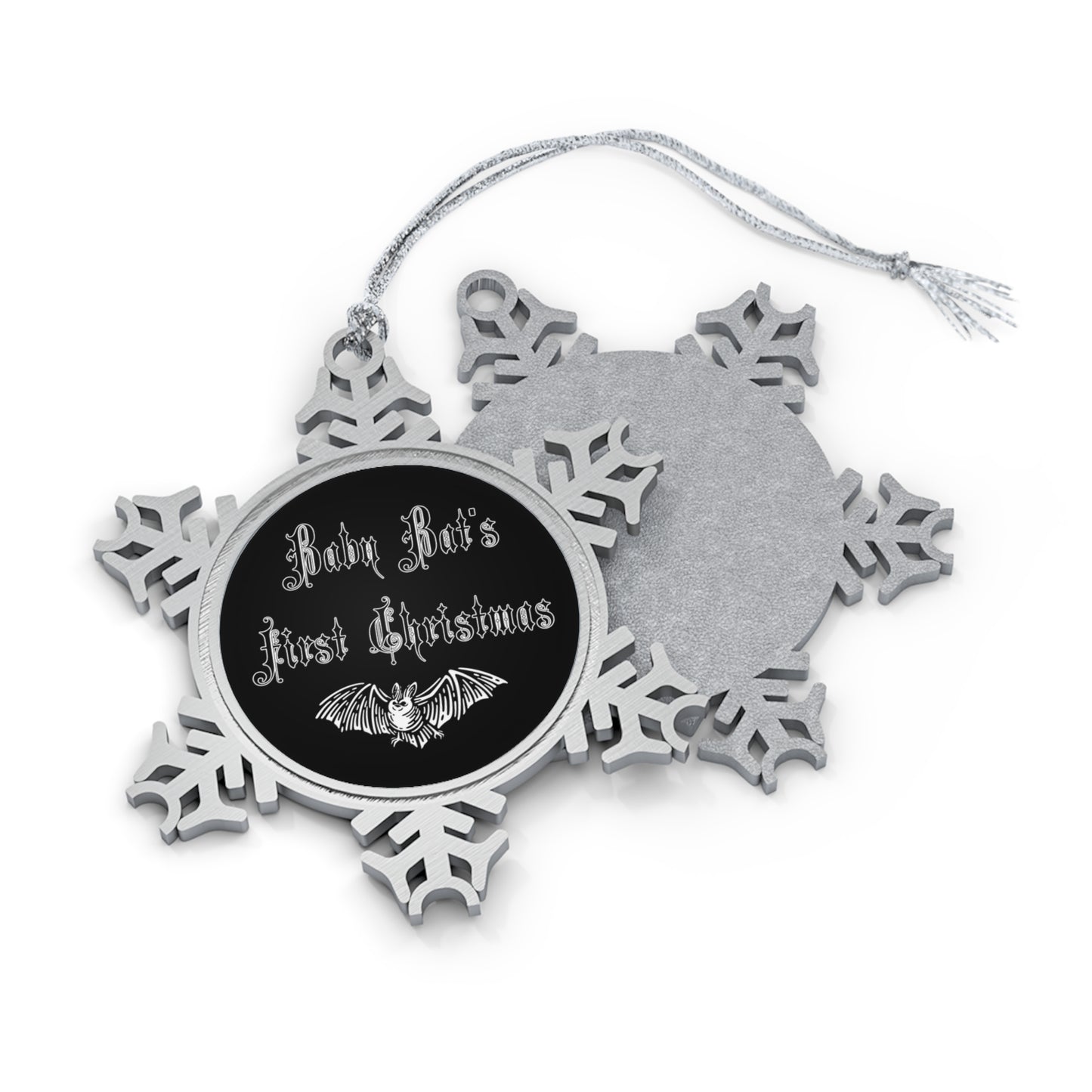 Cute Baby Bat's First Christmas Pewter Snowflake Ornament
