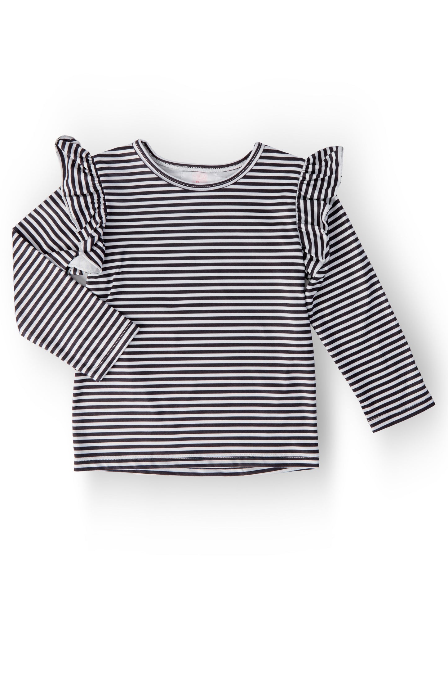 Black & White Stripe L/S Ruffle Tee