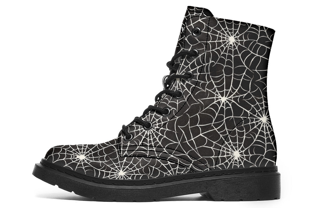 Vegan Ankle Boots - Spider Webs - B/W