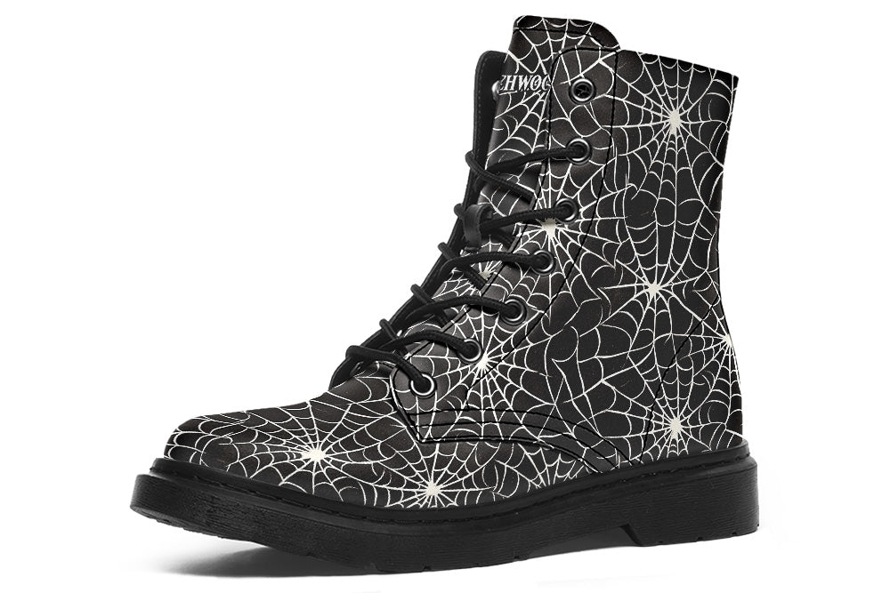 Vegan Ankle Boots - Spider Webs - B/W