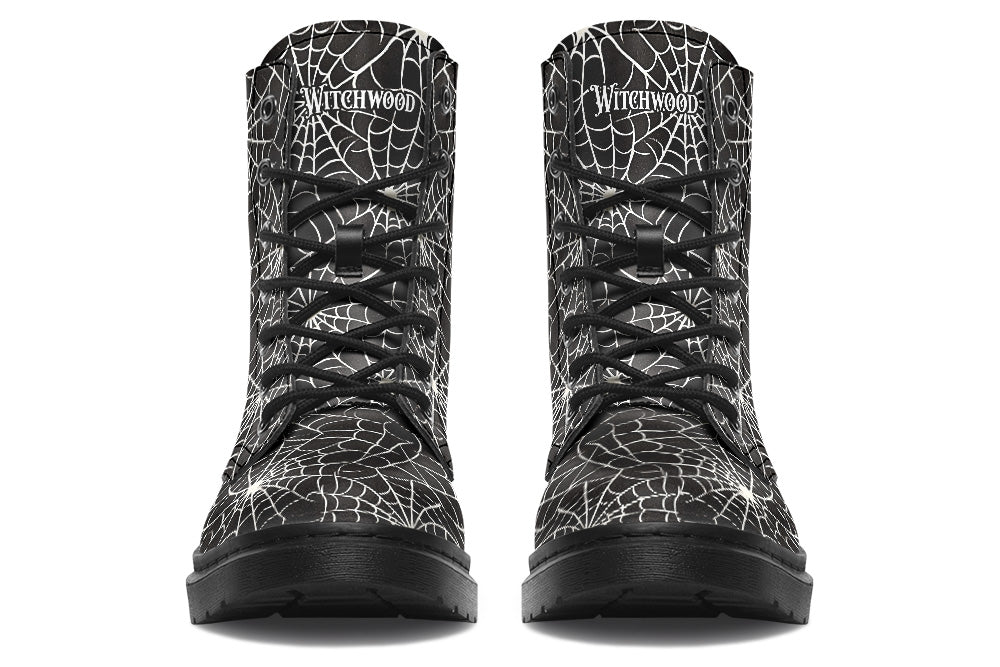 Vegan Ankle Boots - Spider Webs - B/W