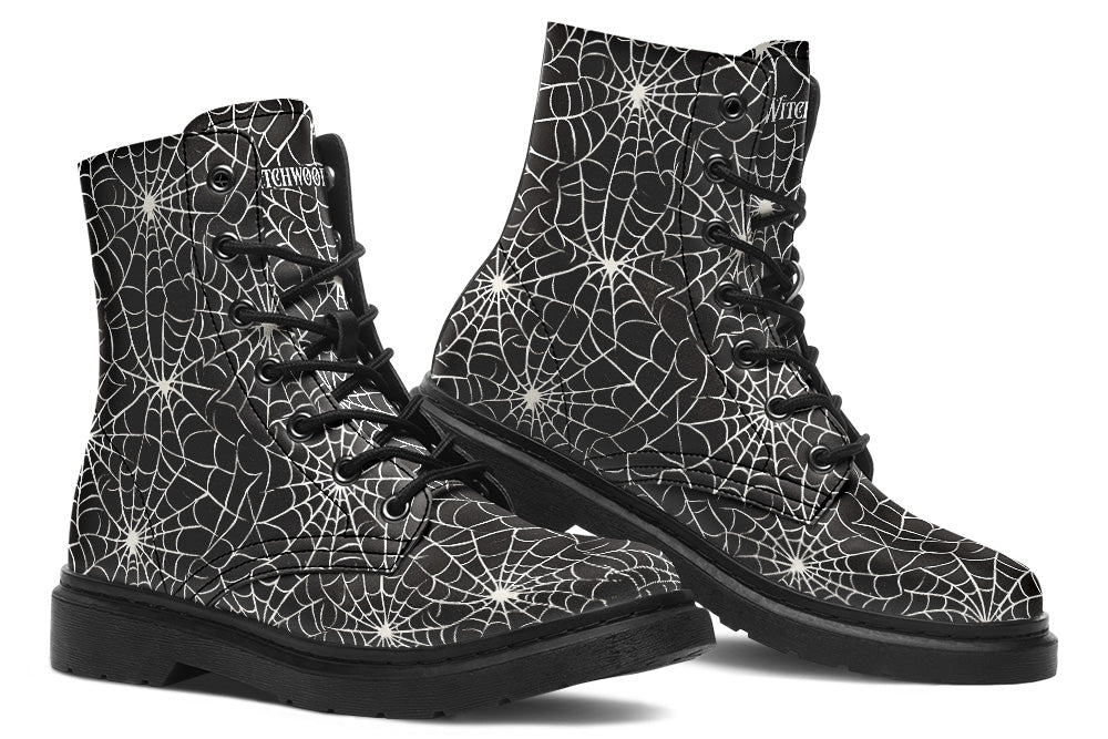 Vegan Ankle Boots - Spider Webs - B/W