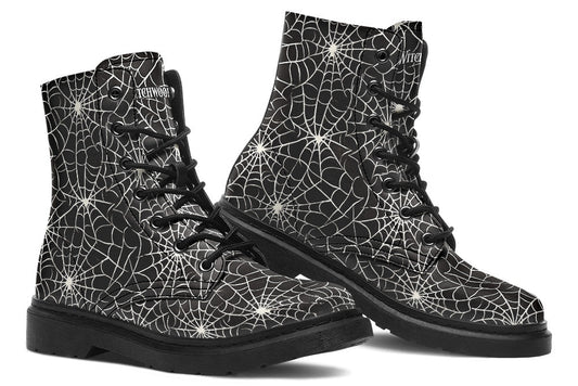 Vegan Ankle Boots - Spider Webs - B/W