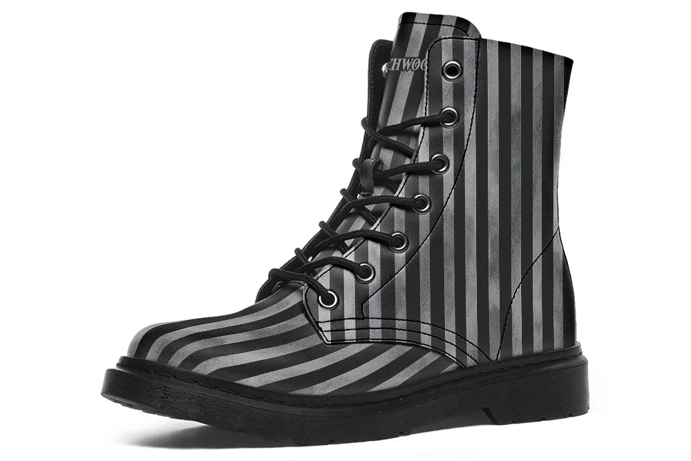 *RETURNED* Distressed Grey/Black Stripe Combat Boots Size 9
