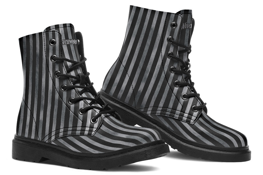 Vegan Ankle Boots - Distressed Stripes - Charcoal/Black