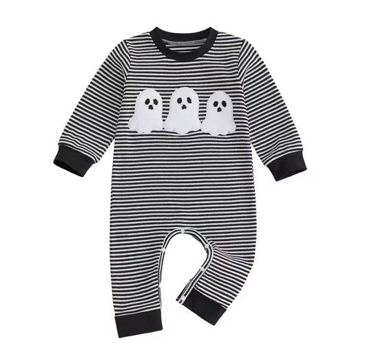 Ghost Applique Striped Romper