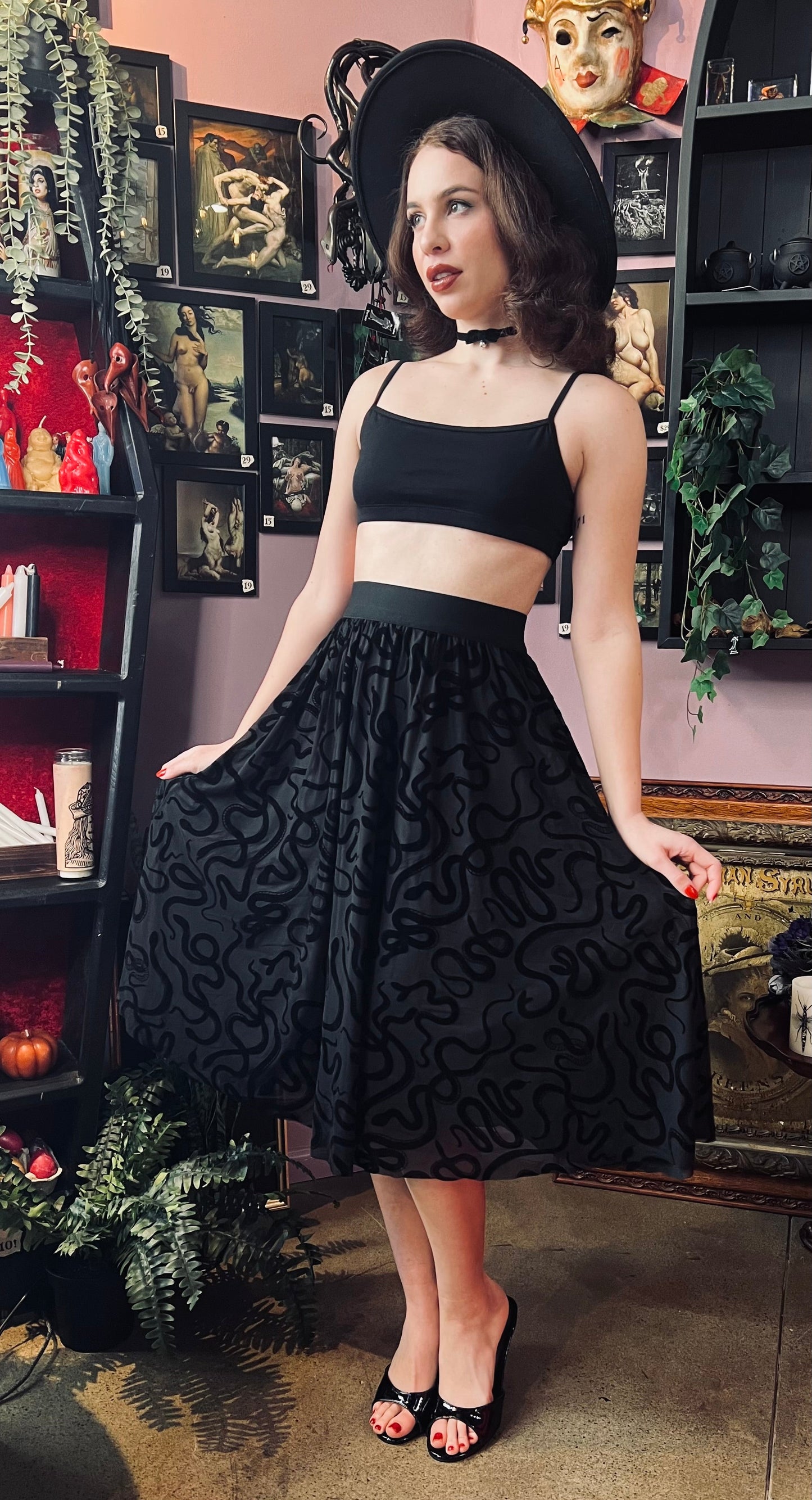 The Serpentine Skirt  - Velvet Snake Flocked Full SKIRT - READY TO SHIP
