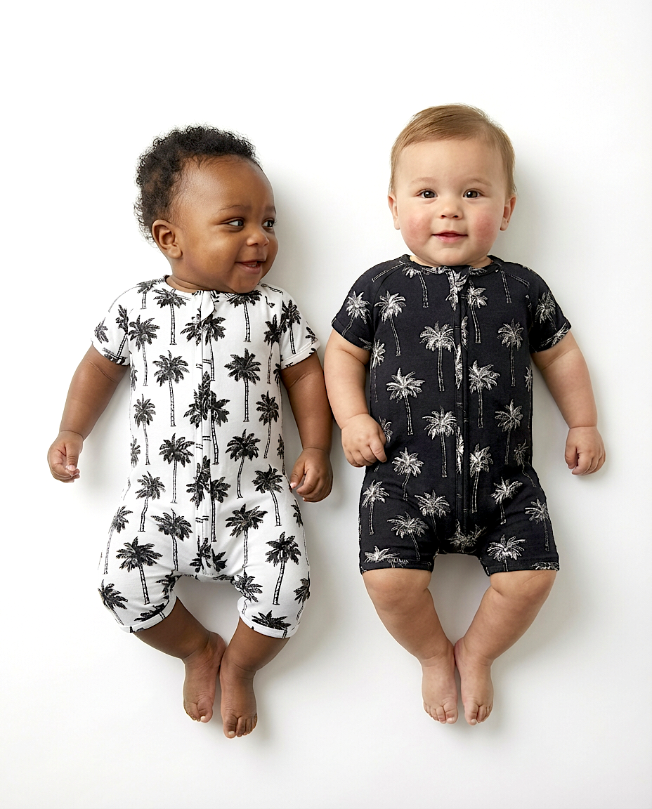 Bamboo Shorty Romper  | Palm Style Black